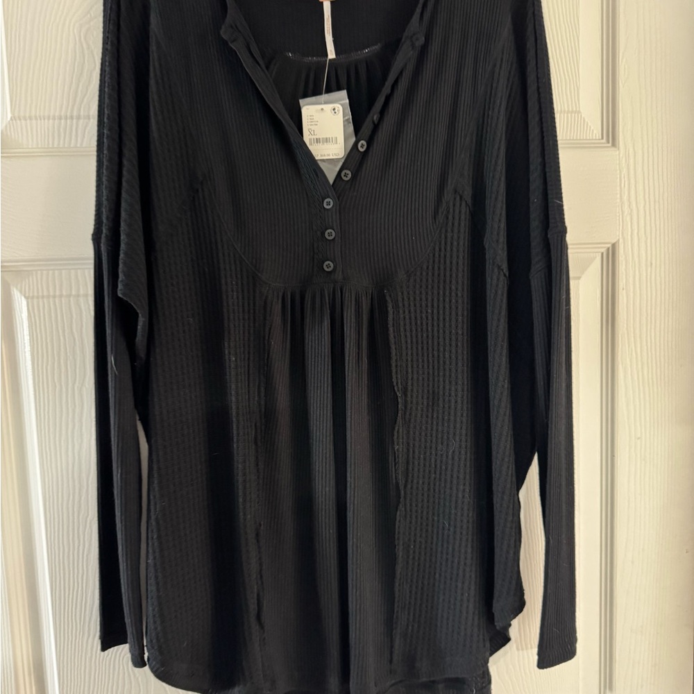 Free People Black Long Sleeve Thermal Top